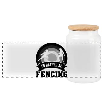 Fencing joke - Panoramic Cookie Jar with Wooden Lid - white - Front