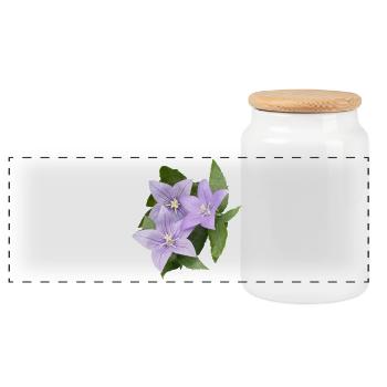 PURPLE BALLOON FLOWER - Panoramic Cookie Jar with Wooden Lid - white - Front