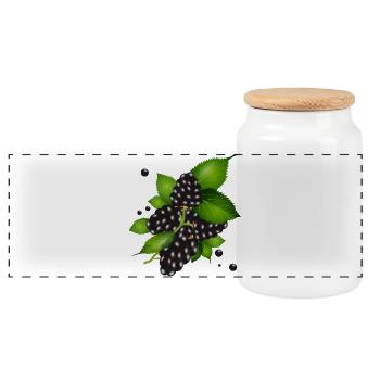 wunderschöne dunkelviolette Brombeeren mit Blätter - Panorama Keksdose mit Holzdeckel - Weiß - Vorne