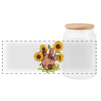 Lapin et tournesol - Boîte à biscuits avec couvercle en bois - blanc - Devant