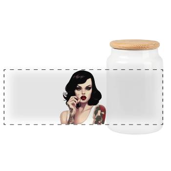 Vintage Rock Tattoo Stil Illustration - Panorama Keksdose mit Holzdeckel - Weiß - Vorne