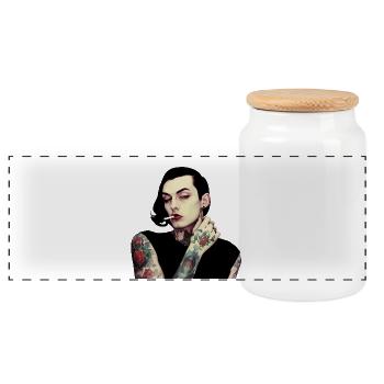 Gothic Tattooed Woman with Cigarette - Panoramic Cookie Jar with Wooden Lid - white - Front