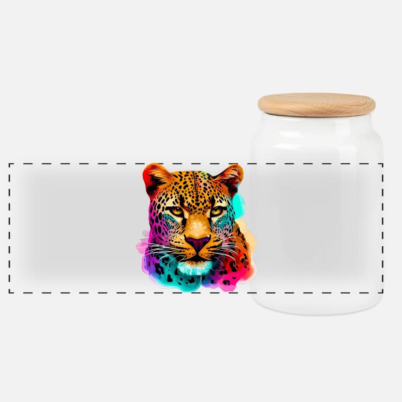 Leopard - Panorama Keksdose mit Holzdeckel - Weiß