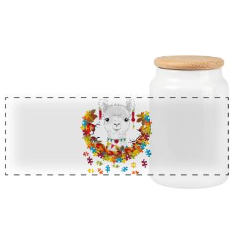 Alpaga décoré dans un cadre automnal - Boîte à biscuits avec couvercle en bois - blanc - Devant