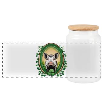 Lucky Pig - Panoramic Cookie Jar with Wooden Lid - white - Front
