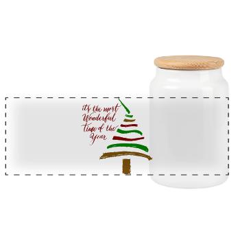 Christmas tree - Panoramic Cookie Jar with Wooden Lid - white - Front