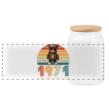Limited Edition 1971 Year of Construction Birthday Vintage - Panoramic Cookie Jar with Wooden Lid - white - Front