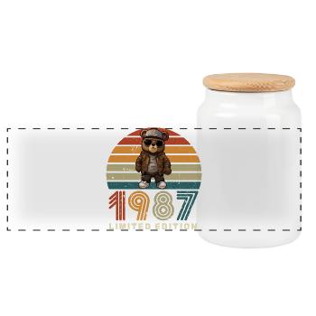 Limited Edition 1987 Baujahr Geburtstag Vintage - Panorama Keksdose mit Holzdeckel - Weiß - Vorne