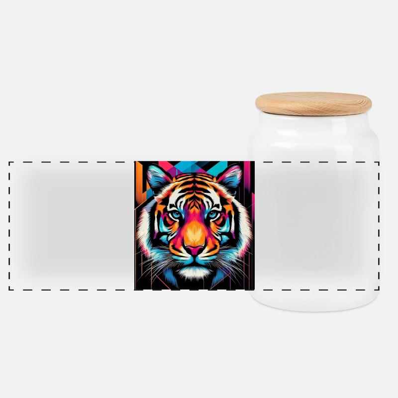 Tiger - Panorama Keksdose mit Holzdeckel - Weiß