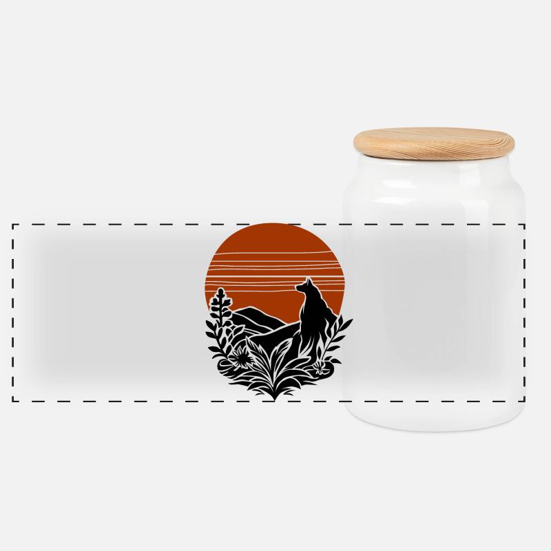 vintage wolf - Panorama Keksdose mit Holzdeckel - Weiß