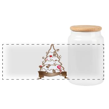 beautiful gingerbread christmas tree for christmas - Panoramic Cookie Jar with Wooden Lid - white - Front