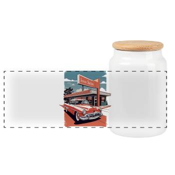 Classic Cars 1950 - Panoramic Cookie Jar with Wooden Lid - white - Front