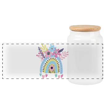 Pastellfarbener Regenbogen mit Blumenmuster - Panorama Keksdose mit Holzdeckel - Weiß - Vorne