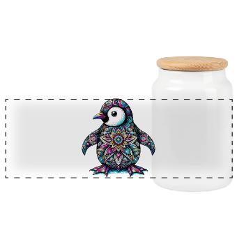 Penguin decorated with Mandalas - Panoramic Cookie Jar with Wooden Lid - white - Front
