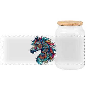 Horse decorated with Mandalas - Panoramic Cookie Jar with Wooden Lid - white - Front