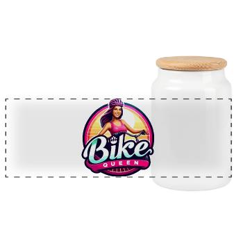 Bike Queen Empowerment Design - Panorama Keksdose mit Holzdeckel - Weiß - Vorne