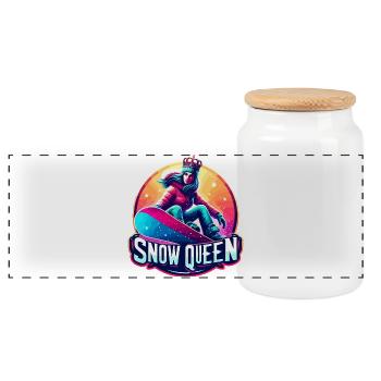 Schneekönigin Winter Snowboard Königin Design - Panorama Keksdose mit Holzdeckel - Weiß - Vorne
