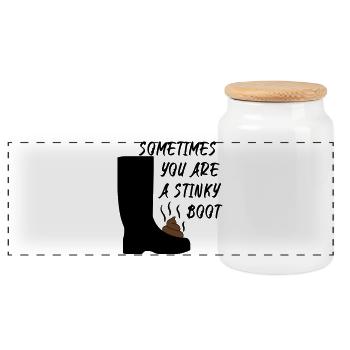 Sometimes you are a stinky boot - Panoramic Cookie Jar with Wooden Lid - white - Front