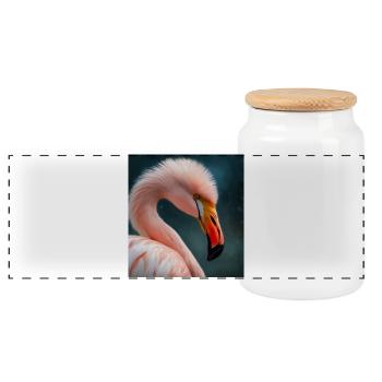 Flamingo - Panorama Keksdose mit Holzdeckel - Weiß - Vorne