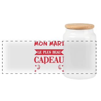 Mon mari est et sera toujours le plus beau cadeau - Boîte à biscuits avec couvercle en bois - blanc - Devant