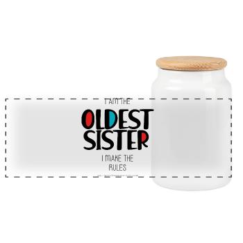 Älteste Schwester - Panorama Keksdose mit Holzdeckel - Weiß - Vorne