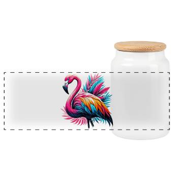 Pink Flamingo - Panoramic Cookie Jar with Wooden Lid - white - Front