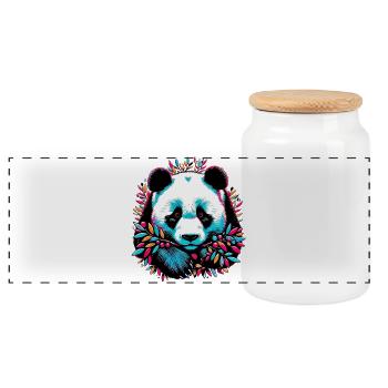 Panda - Panoramic Cookie Jar with Wooden Lid - white - Front