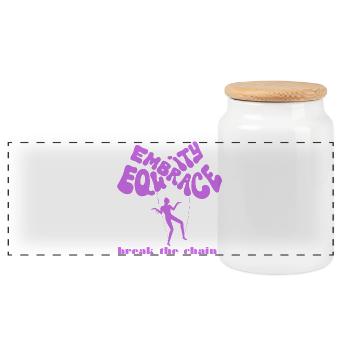 Empowerment Illustration with Balloon Slogan - Panoramic Cookie Jar with Wooden Lid - white - Front