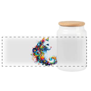 Cat - Panoramic Cookie Jar with Wooden Lid - white - Front
