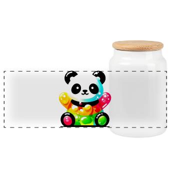 Panda - Panoramic Cookie Jar with Wooden Lid - white - Front