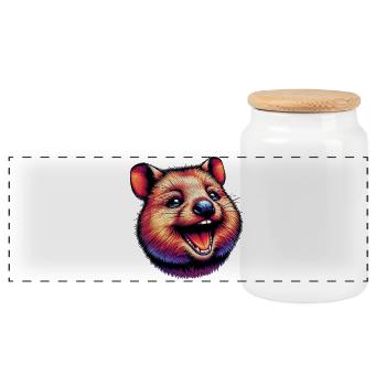 Laughing Quokka - Panoramic Cookie Jar with Wooden Lid - white - Front