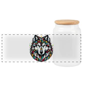 Wolf - Panorama Keksdose mit Holzdeckel - Weiß - Vorne