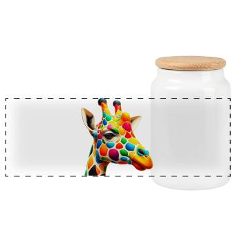 Giraffe colored and painted like Harlequin - Panoramic Cookie Jar with Wooden Lid - white - Front