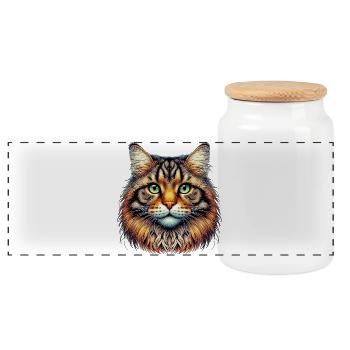 Cat - Panoramic Cookie Jar with Wooden Lid - white - Front