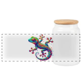 Gecko - Panorama Keksdose mit Holzdeckel - Weiß - Vorne