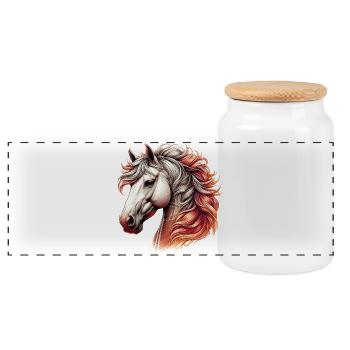 Horse - Panoramic Cookie Jar with Wooden Lid - white - Front