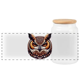 Owl - Panoramic Cookie Jar with Wooden Lid - white - Front