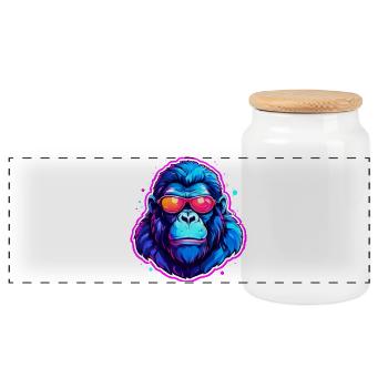A cool gorilla with sunglasses - Panoramic Cookie Jar with Wooden Lid - white - Front