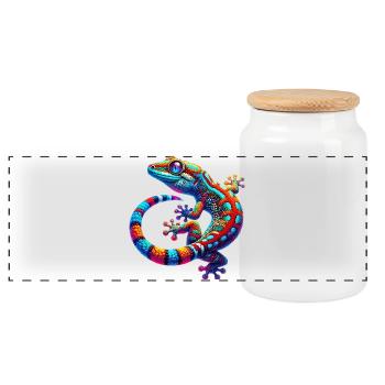 Gecko - Panorama Keksdose mit Holzdeckel - Weiß - Vorne