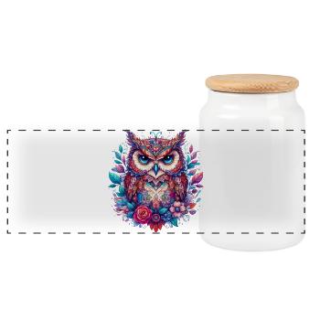 Owl - Panoramic Cookie Jar with Wooden Lid - white - Front