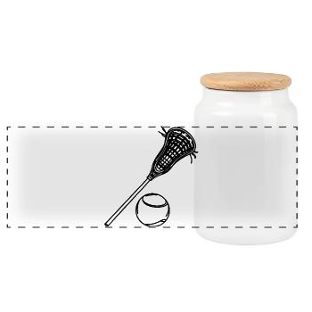 Lacrosse and Ball - Panoramic Cookie Jar with Wooden Lid - white - Front