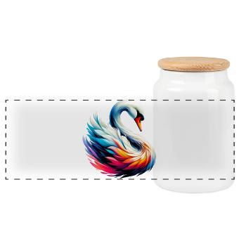 Swan - Panoramic Cookie Jar with Wooden Lid - white - Front