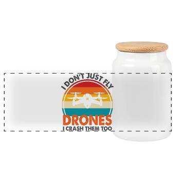 I Don't Just Fly Drone, I Crash Them Too - Panoramic Cookie Jar with Wooden Lid - white - Front