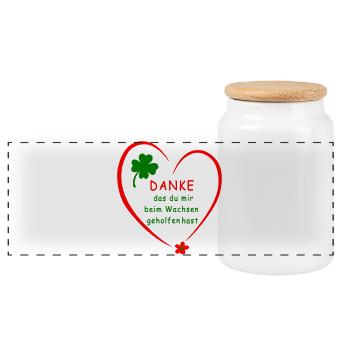 Danke Herz mit Kleeblatt - Panorama Keksdose mit Holzdeckel - Weiß - Vorne