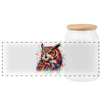 Owl - Panoramic Cookie Jar with Wooden Lid - white - Front
