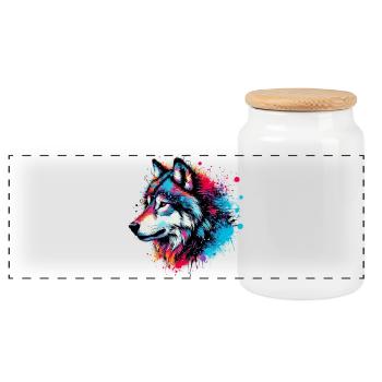Wolf - Panoramic Cookie Jar with Wooden Lid - white - Front