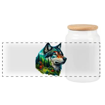 Loup - Boîte à biscuits avec couvercle en bois - blanc - Devant