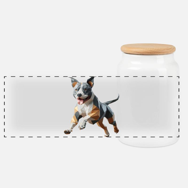 Staffy Origami 3D geometrischer Hund - Panorama Keksdose mit Holzdeckel - Weiß