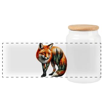 Fox - Panoramic Cookie Jar with Wooden Lid - white - Front