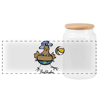 RIKELS Pool Chicken with Ball 2026 - Panoramic Cookie Jar with Wooden Lid - white - Front
